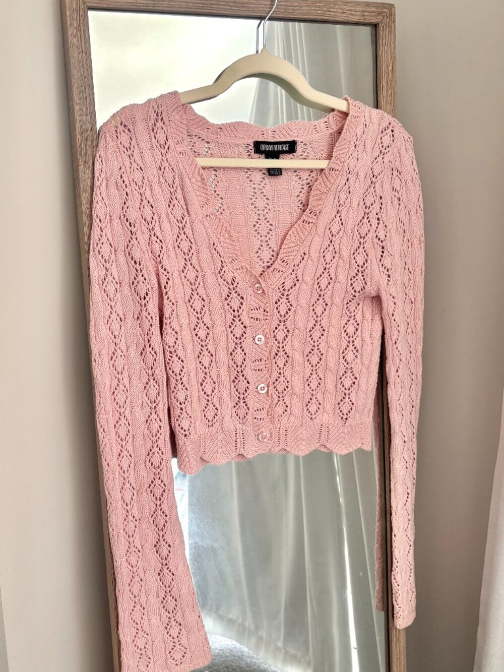 Urban Heritage Pink Crochet Button-Up Cardigan